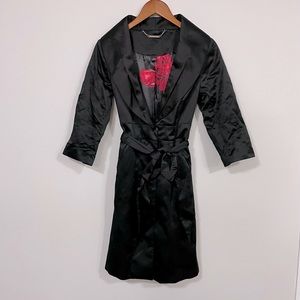 White House Black Market Black Trench Coat with Red Rose Lining